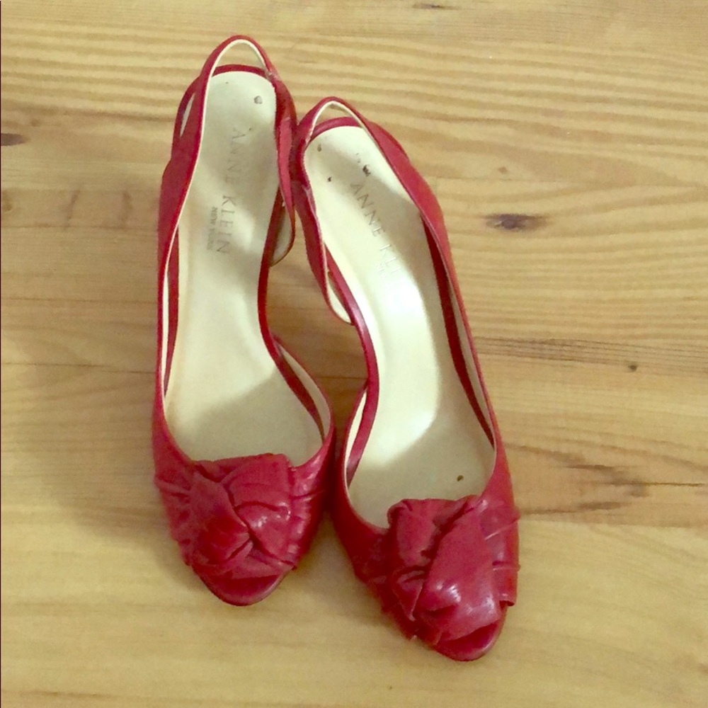 Anne Klein New York red leather peep toe heels